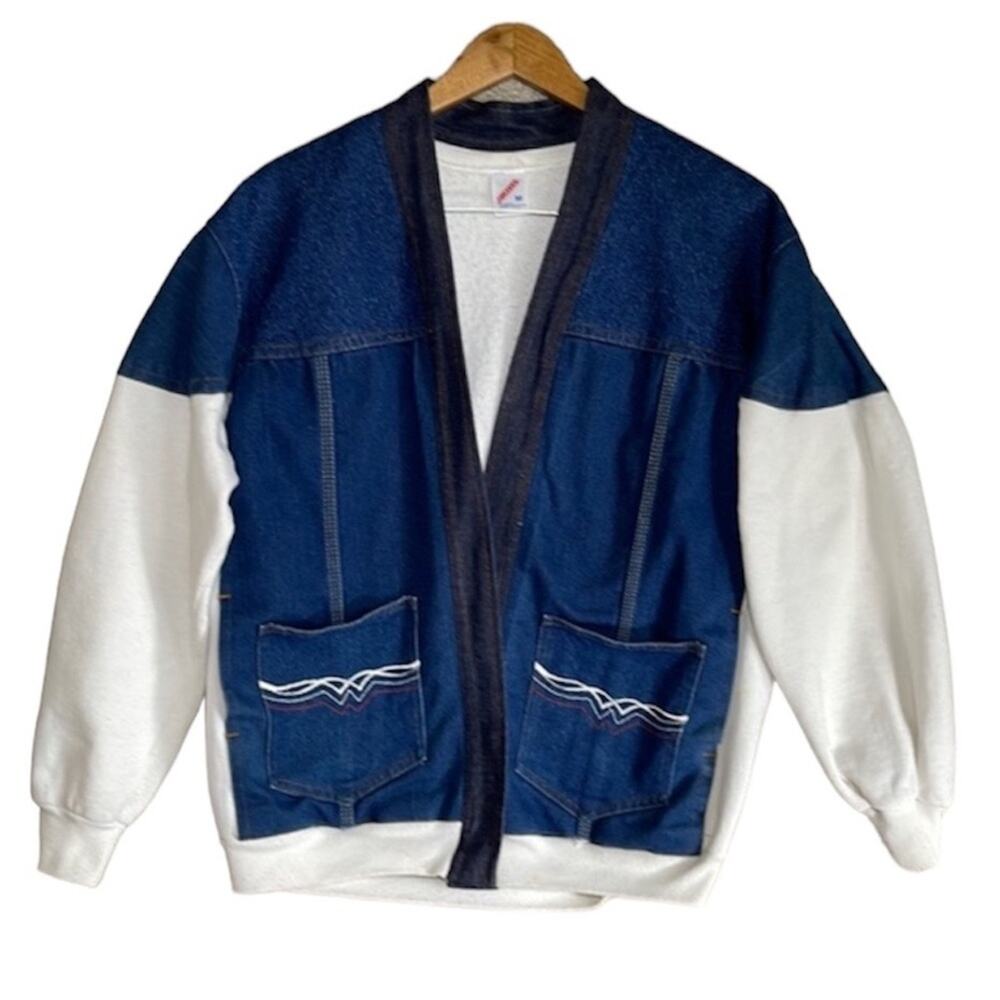 Vintage Jerzees Custom Denim Sweatshirt Bomber Jacket INVP2